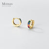 Modian 925 Sterling Silver Simple Rainbow Color Ear Buckles for Women 14k Gold Plated Gorgeous Real Silver Earrings Fine Jewelry