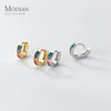 Modian 925 Sterling Silver Simple Rainbow Color Ear Buckles for Women 14k Gold Plated Gorgeous Real Silver Earrings Fine Jewelry