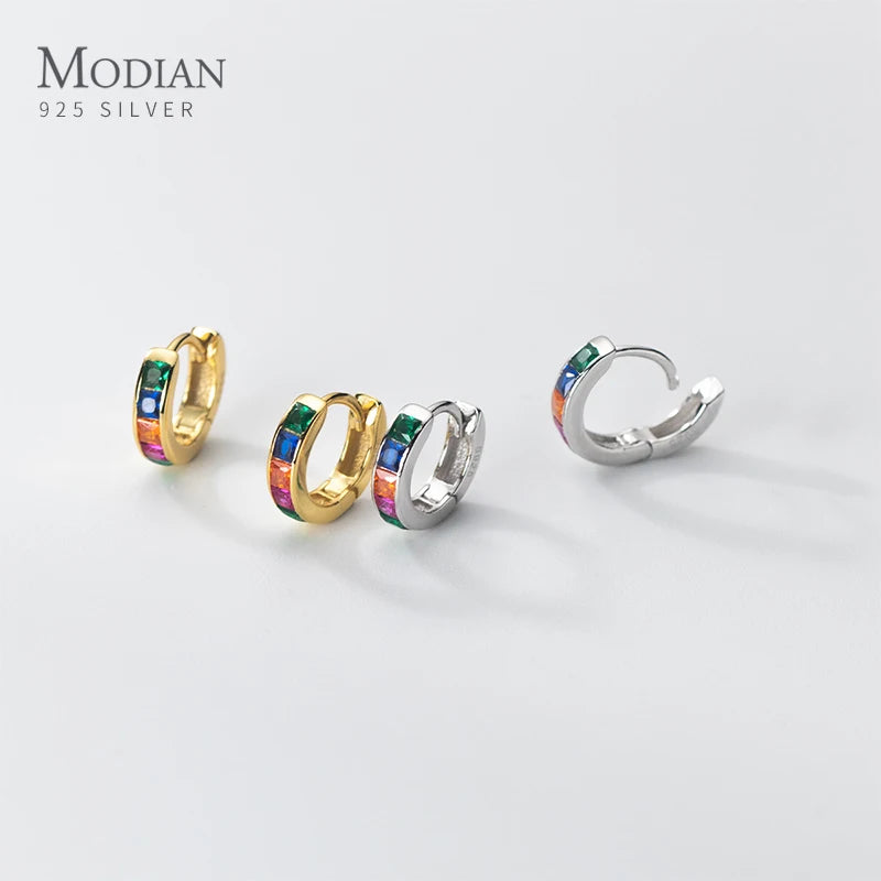 Modian 925 Sterling Silver Simple Rainbow Color Ear Buckles for Women 14k Gold Plated Gorgeous Real Silver Earrings Fine Jewelry
