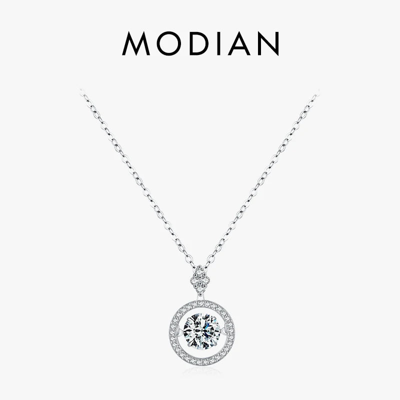 Modian 925 Sterling Silver Sparkling Luxury Pendant Necklace Link Chain Movable Zirconia Wedding Engagement Jewelry For Women