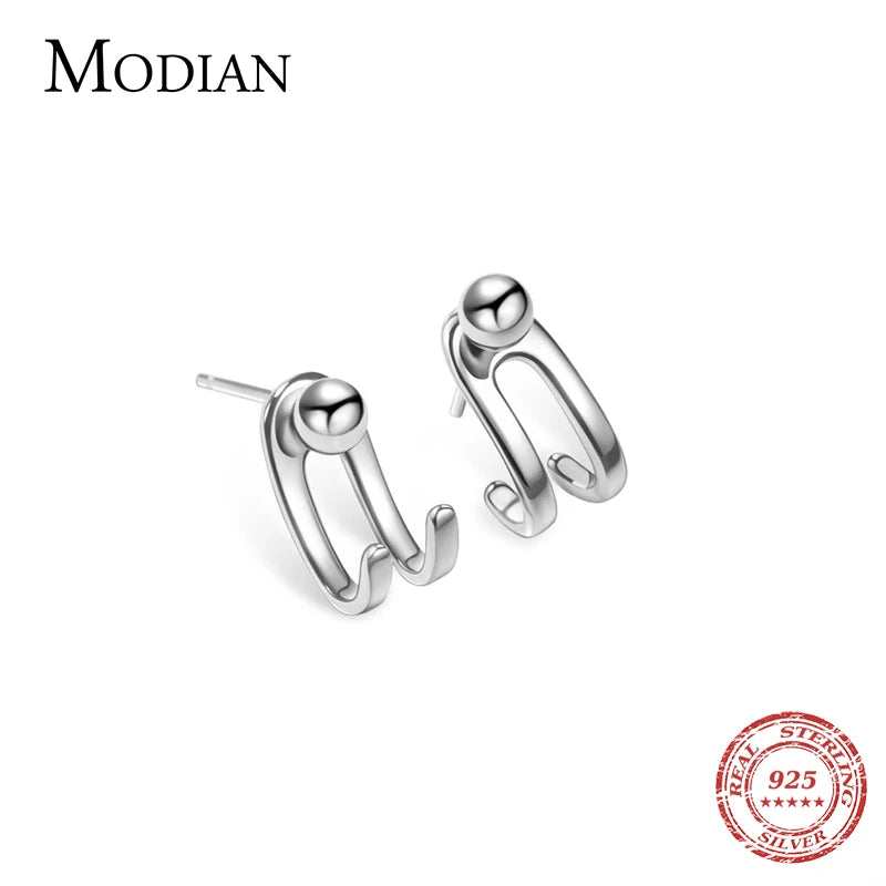 Modian Abstract Design Silver Earrings Real 925 Sterling Silver Punk Beads Charm Stud Earrings For Women Grils Fine Jewelry