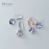 Modian Authentic 925 Sterling Silver Charm Ear Heart Shape Rainbow Crystal Dangle Earrings for Women Lady Jewelry Gift
