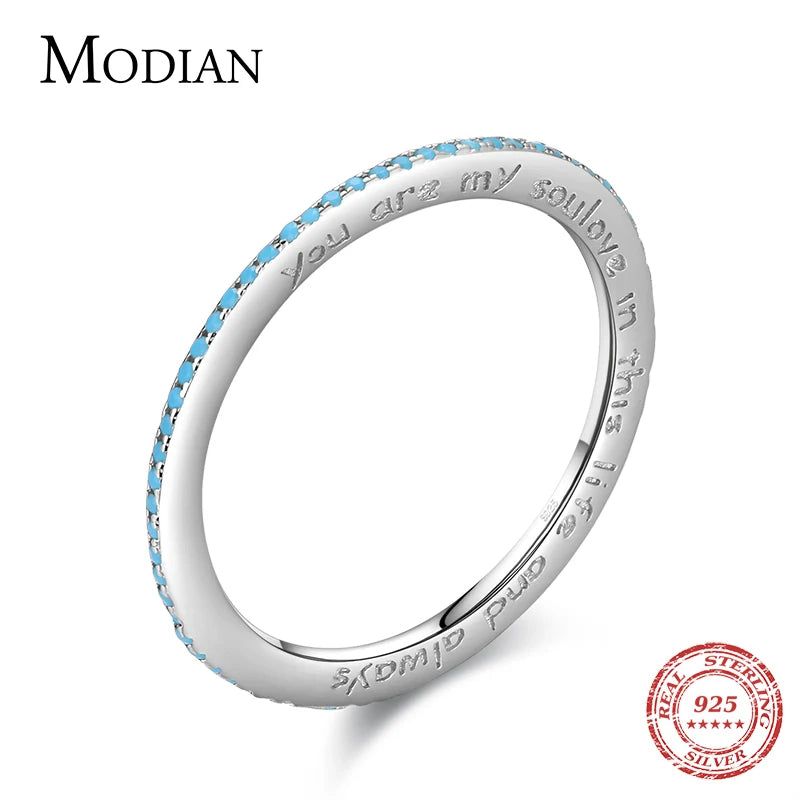 Modian Authentic 925 Sterling Silver Engrave Letters Romantic Stackable Finger Rings For Women Silver Fine Jewelry Gifts