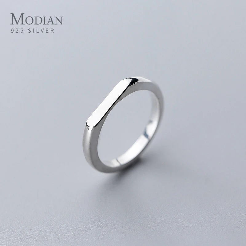 Modian Authentic 925 Sterling Silver Geometric Cut Line Ring for Women Gift Minimalist Ring Fine Jewelry Accessories