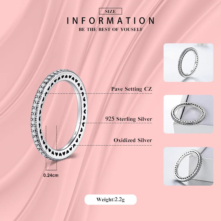 Modian Authentic 925 Sterling Silver Hearts Ring Clear CZ Stackable Vintage Classic Luxury For Women Engagement Gift