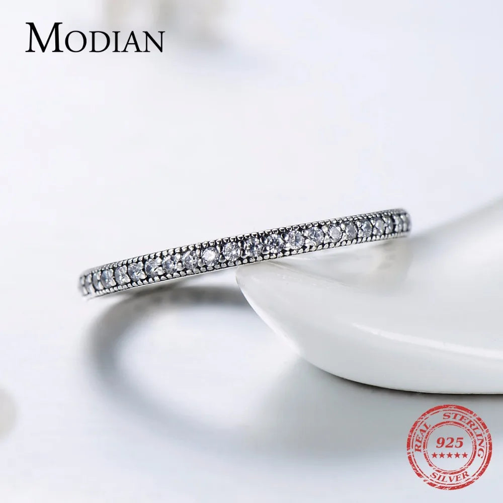 Modian Authentic 925 Sterling Silver Hearts Ring Clear CZ Stackable Vintage Classic Luxury For Women Engagement Gift