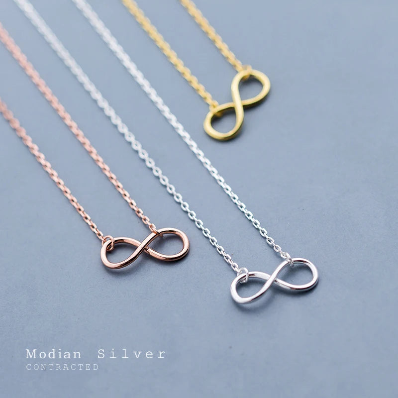 Modian Authentic 925 Sterling Silver Infinite Love Neckalce for Women Rose Gold Color Gold ColorStatement Jewelry Bijoux