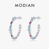 Modian Authentic 925 Sterling Silver Rainbow Color Zirconia Charm Stud Earrings For Women Ear Studs Wedding Gift Fine Jewelry