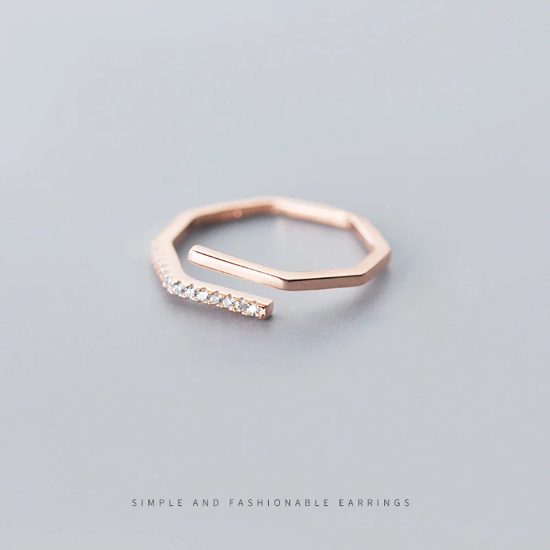Modian Authentic 925 Sterling Silver Shining Zircon Geometric Polygon Line Open Adjustable Finger Ring for Women Fine Jewelry