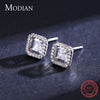 Modian Authentic 925 Sterling Silver Twinkling Geometric Square Stud Earrings for Women Classic Wedding Engagement Jewelry