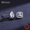 Modian Authentic 925 Sterling Silver Twinkling Geometric Square Stud Earrings for Women Classic Wedding Engagement Jewelry