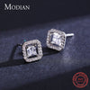 Modian Authentic 925 Sterling Silver Twinkling Geometric Square Stud Earrings for Women Classic Wedding Engagement Jewelry