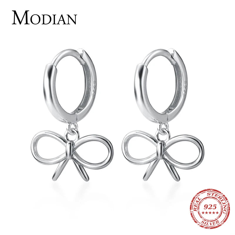 Modian Bowknot Shape Hoop Earrings Elegant  Silver Earrings for Women Lady 925 Sterling Silver Gold Color Jewelry Gift