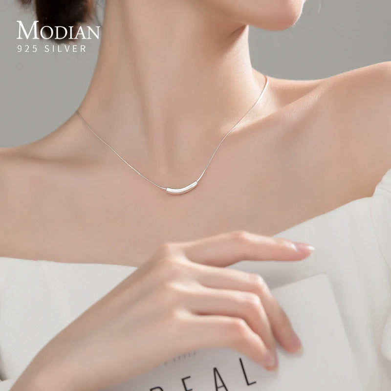 Modian Brands Classic Sliver Beads Pendant Necklace for Women 925 Sterling Silver Link Snake Chain Fine Jewelry Bijoux
