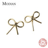 Modian Charm Gold Color Bowknot Earrings for Women 100% 925 Sterling Silver Simple Exquisite Stud Ear Jewelry Bijoux