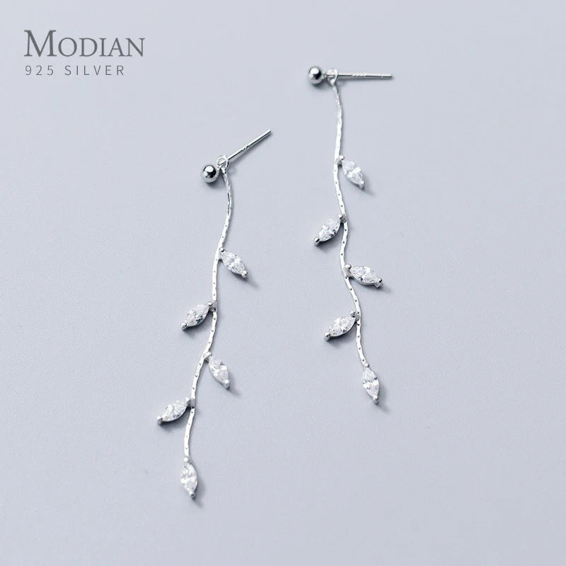 Modian Charm Luxury Clear Crystal Drop Earrings For Women 925 Sterling Silver Swing Zircon Dangle Ear Classic Wedding Jewelry