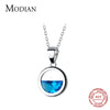 Modian Charm Round Geometric Seawater Zirconia Necklace Pendants Real 925 Sterling Silver Chain Jewelry For Women Party Jewelry