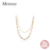 Modian Classic 925 Sterling Silver Double Layer Geometric Link Chain Necklace for Women Party Fine Jewelry Accessories