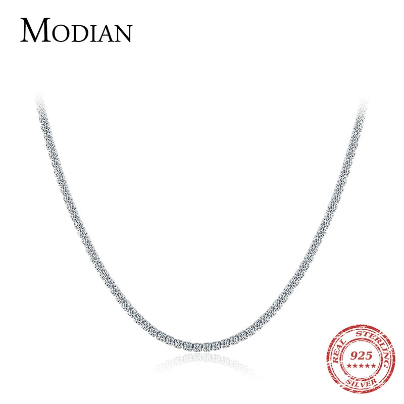 Modian Classic Luxury Full Clear CZ Necklace Solid 925 Sterling Silver Sparkling Choker Necklaces For Women Statement Jewelry