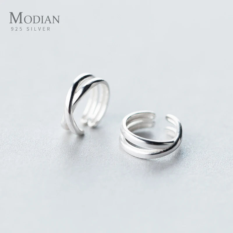Modian Classic Prevent Allergy Line Simple Charm Clip Earrings For Women 100% 925 Sterling Silver Jewelry Accessories