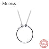 Modian Classic Sterling Silver 925 Minimalism Round Circle Pendant Necklace for Women Adjustable Necklace Fine Jewelry Gift