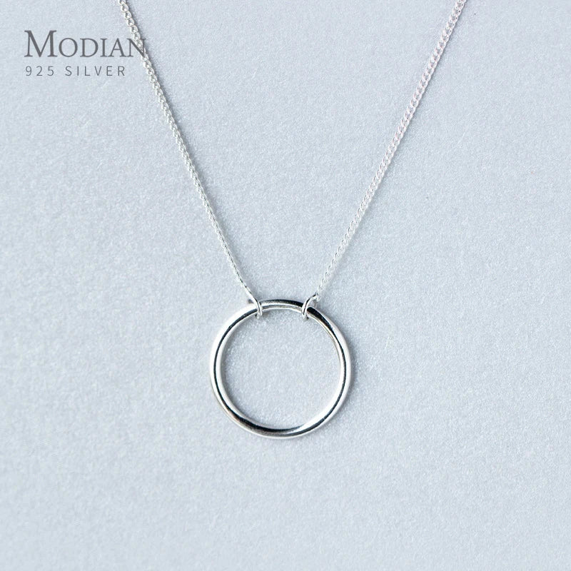 Modian Classic Sterling Silver 925 Minimalism Round Circle Pendant Necklace for Women Adjustable Necklace Fine Jewelry Gift