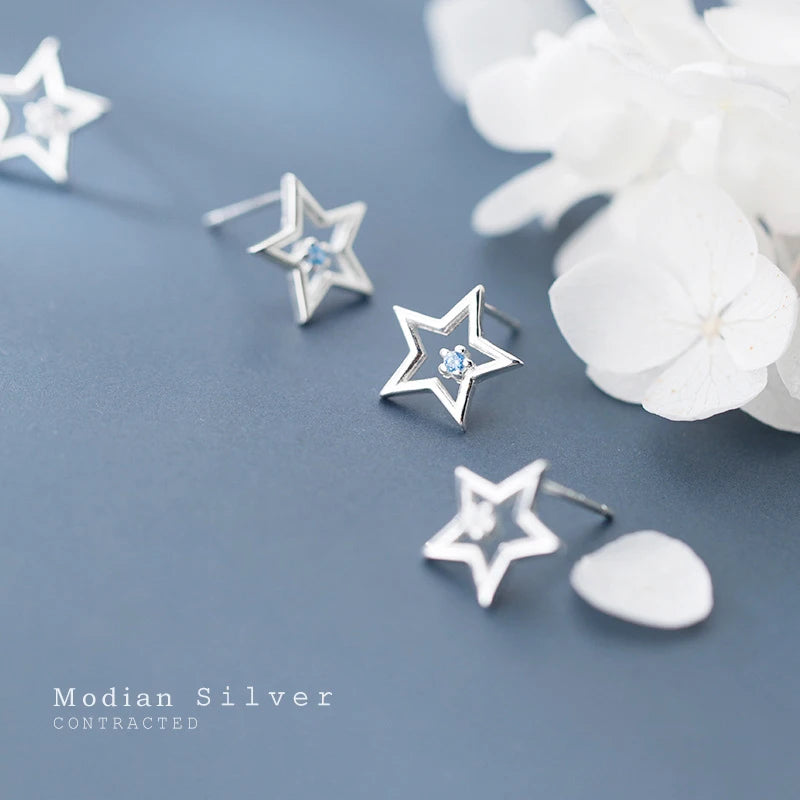 Modian Classic Sterling Silver 925 Simple Star Stud Earring for Women Gift Anti-Allergy Ear Pin Fine Jewelry Accessories