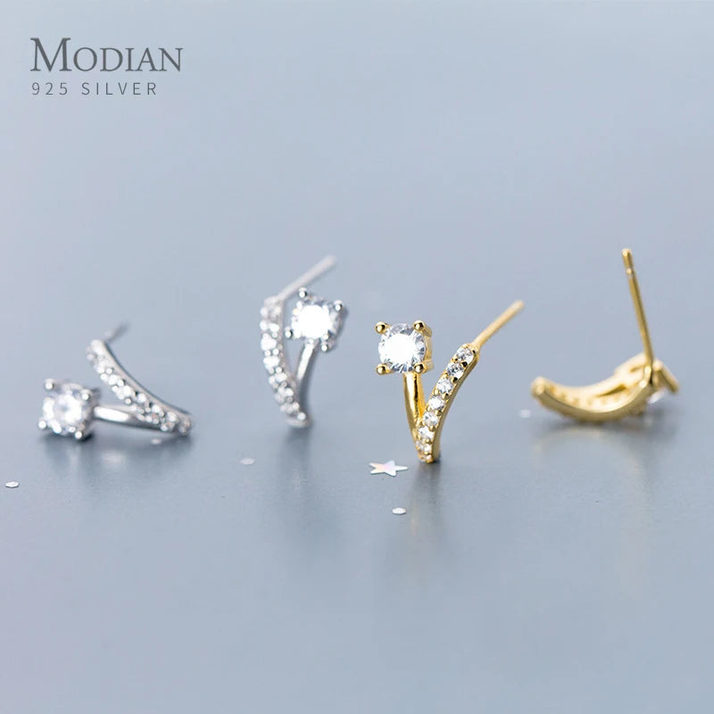 Modian Classic Wedding Stud Earrings Solid Silver 925 Clear Cubic Zirconia Women Engagement Statement Gold Color Jewelry