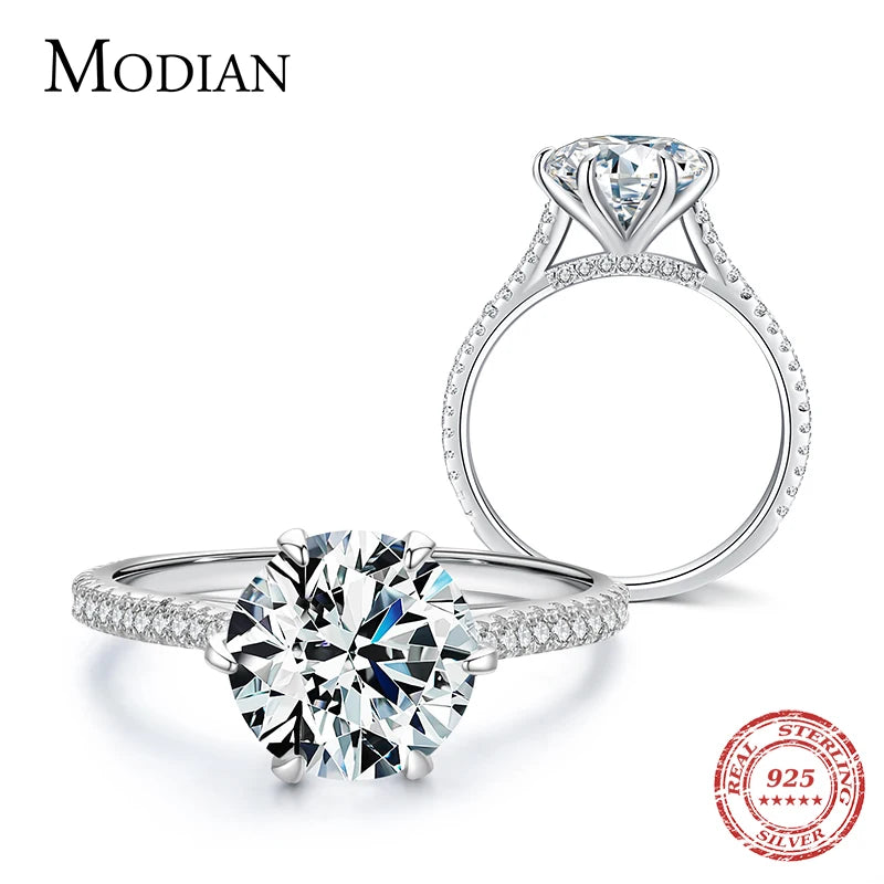 Modian Clear 3ct CZ Stone Ring Classic Real 925 Sterling Silver Crown Rings for Women Wedding Engagement Statement Fine Jewelry