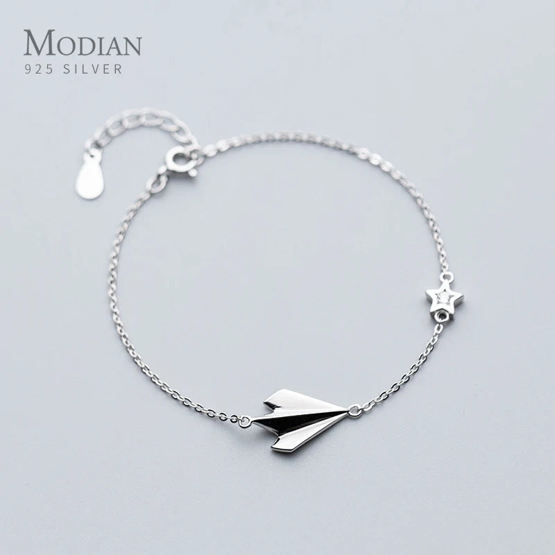 Modian Clear CZ Stars Aircraft Chain Bracelets 925 Sterling Silver Female Jewelry For Women Party S925 Silver Bracelet