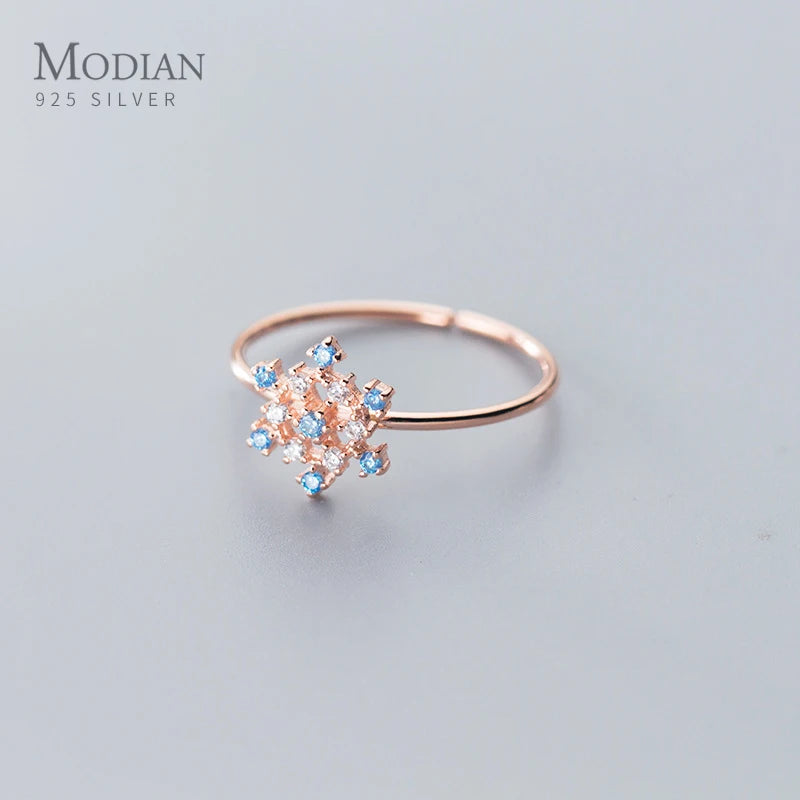Modian Colorful Crystal Cute 3 Color Snowflake Authentic 925 Sterling Silver Ring for Women Free Size Ring Original Fine Jewelry