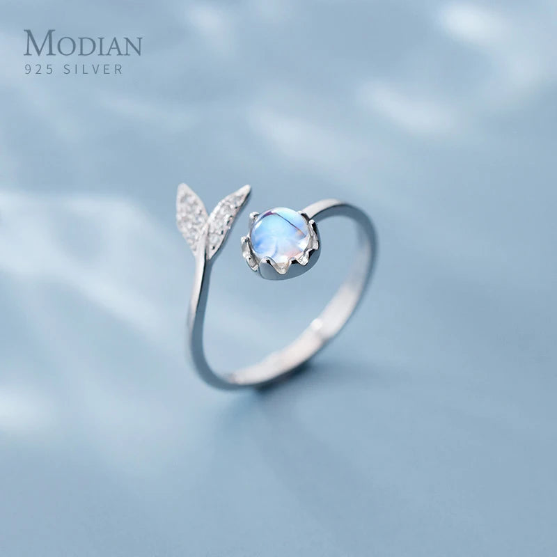 Modian Colorful Crystal Cute Mermaid Tail Open Adjustable Authentic Sterling Silver 925 Ring for Women Original Fine Jewelry