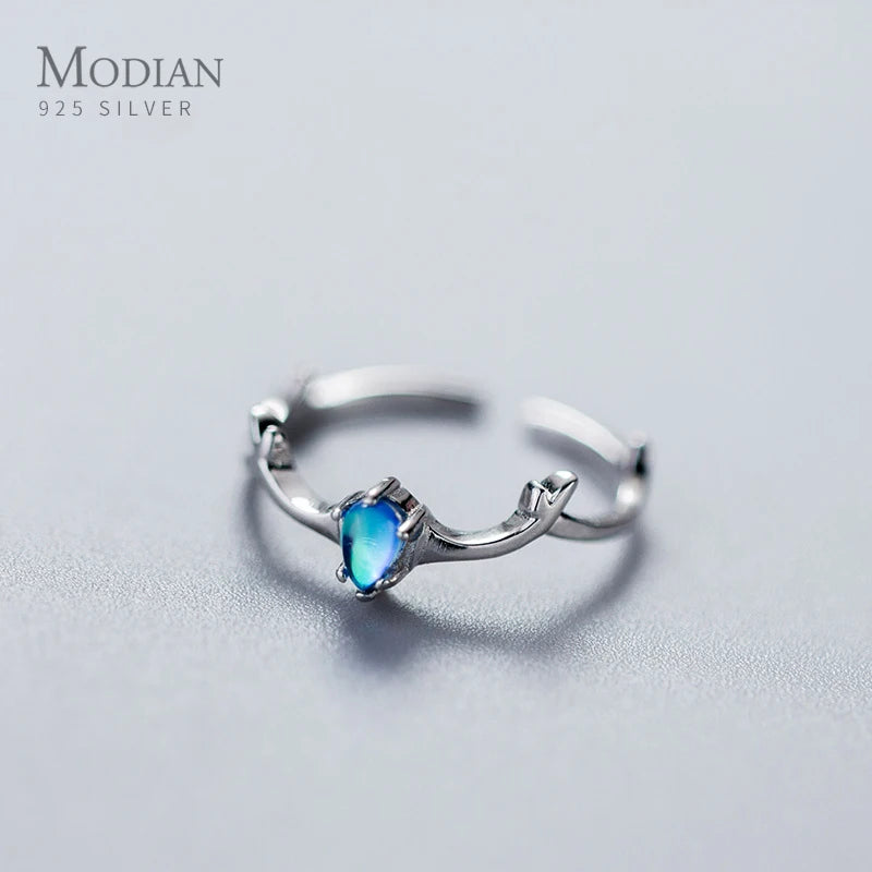 Modian Colorful Crystal Elk Pattern Sterling Silver 925 Ring for Women Open Adjustable Antlers Finger Ring Fine Jewelry 2020 New