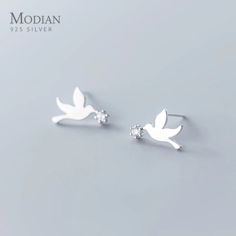 Modian Cute Animal Cute Birds Stud Earrings for Women And Grils 925 Sterling Silver Clear CZ Jewelry 2020 New Oorbellen Earring