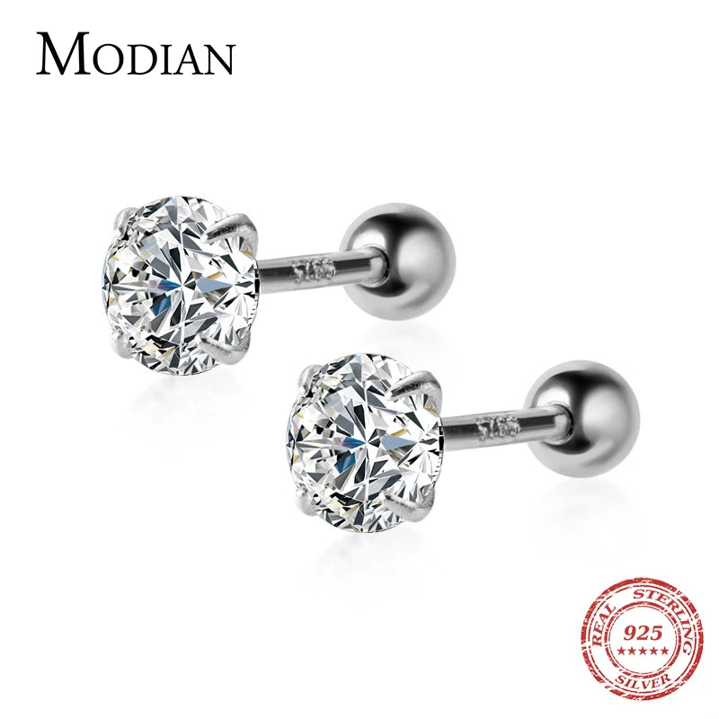Modian Dazzling AAA Zircon Stud Earring for Women Authentic 925 Sterling Silver Wedding Engagement Statement Jewelry