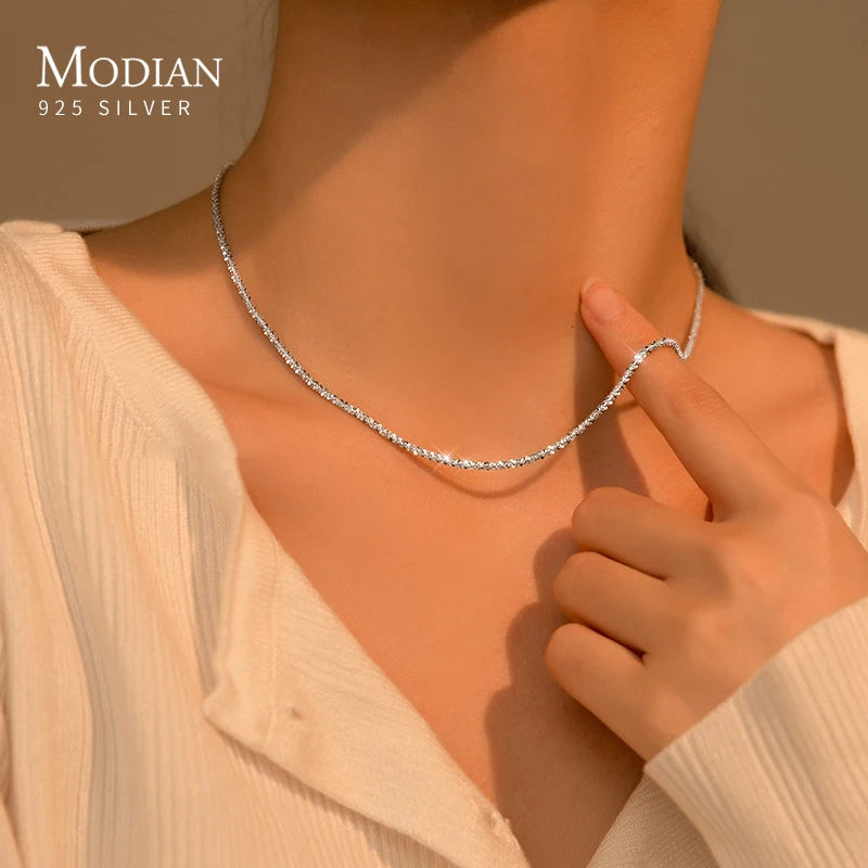 Modian Dazzling Simple Adjustable Necklace for Women Girls 925 Sterling Silver Luxury Brand Jewelry 2024 New Mode Accessories