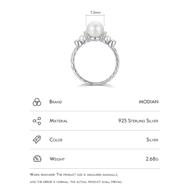 Modian Elegant Shell Pearl Ring 925 Sterling Silver Exquisite Vintage Female Rings For Women Party Vacation Fine Jewelry