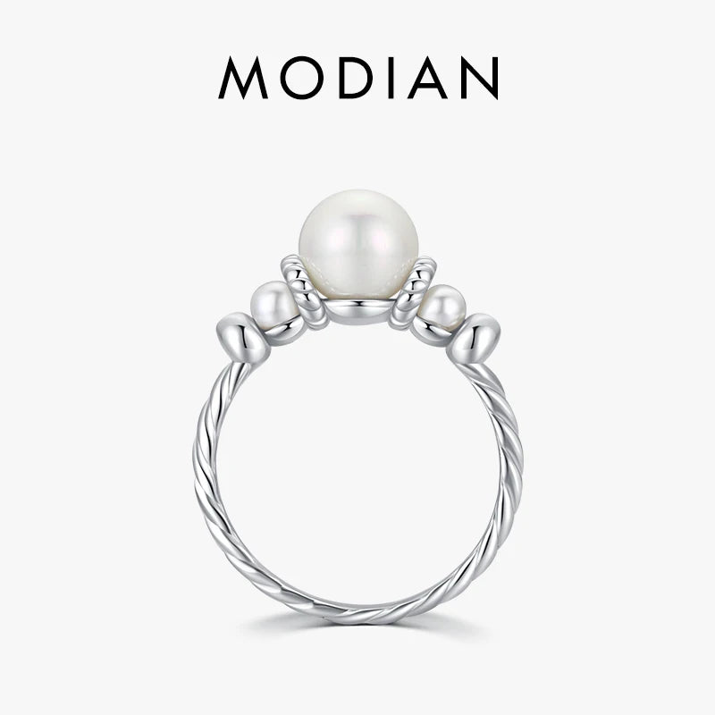 Modian Elegant Shell Pearl Ring 925 Sterling Silver Exquisite Vintage Female Rings For Women Party Vacation Fine Jewelry