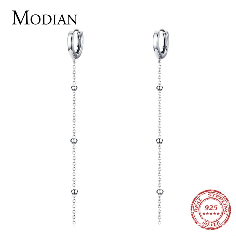 Modian Exquisite Swing Long Tassel Drop Earring Real 925 Sterling Silver Charm Chain Dangle Earrings For Women Jewelry