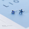 Modian Exquisite Luxury Blue Flower Plant Square Zircon Jewelry For Women Real 925 Sterling Silver Female Stud Earrings