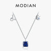 Modian Exquisite Square Blue Zirconia Pendant 100% 925 Sterling Silver Constellation Taurus Necklace Link Chain For Women Gift