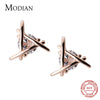 Modian Exquisite Windmill Zircon Silver Stud Earrings for Girl Rose Gold Color Studs 925 Sterling Silver Women Gifts Accessories