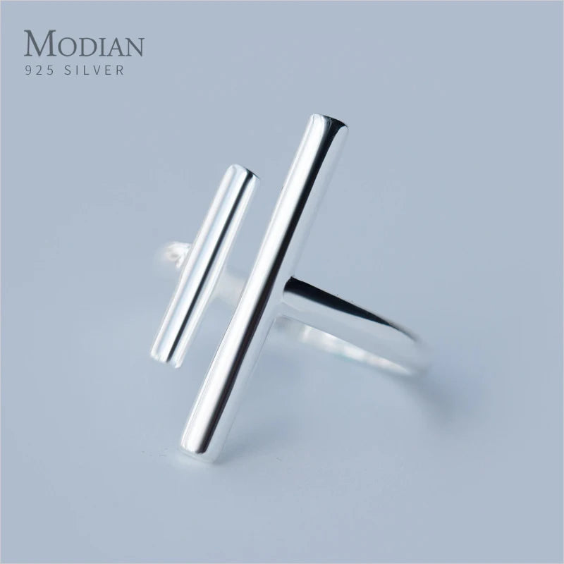 Modian Geometric Line Authentic Sterling Silver 925 Ring for Women Open Adjustable Finger Ring Fine Jewelry 2020 Design