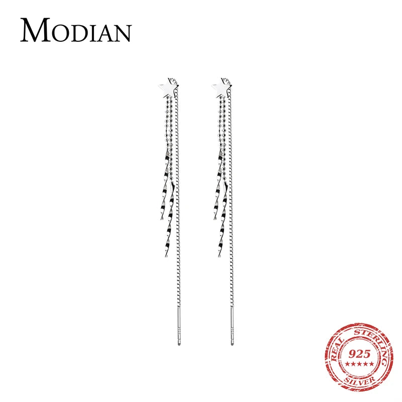 Modian Long Tassel Stars Drop Earrings Charm 925 Sterling Silver Korea Dangle Earrings For Women Grils Party Jewelry
