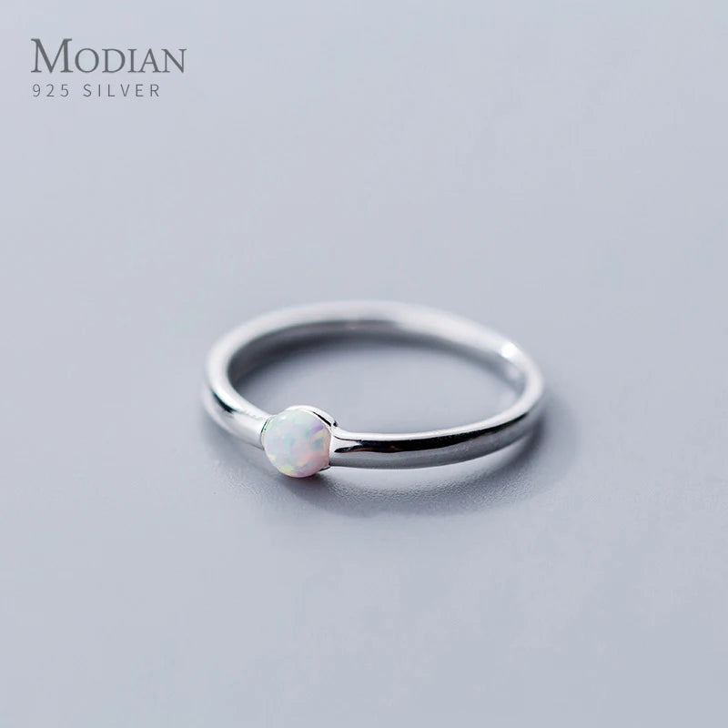Modian Minimalist Colorful Opal for Women Authentic 925 Sterling Silver Simple Ring Korea Style Fine Jewelry Accessories