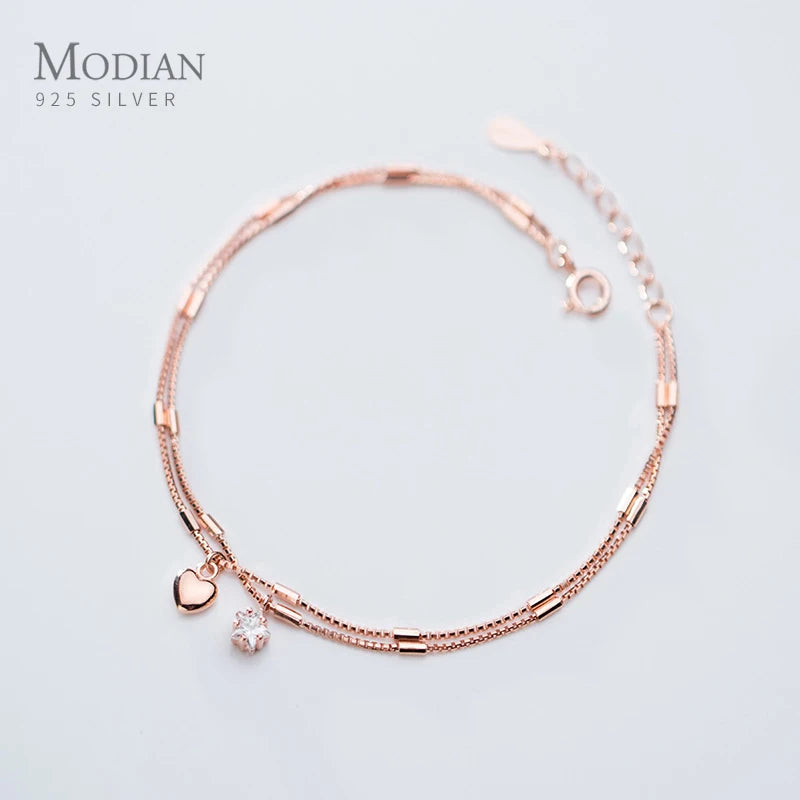 Modian Shiny CZ Stars Love Hearts Sterling Silver 925 Bracelet for Women Luxury Wedding Engagement Fine Jewelry Gift