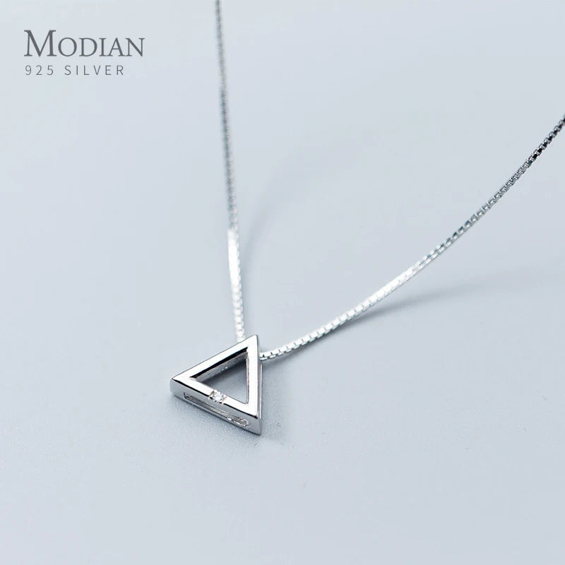 Modian Simple Design Geometric Triangle 925 Sterling Silver Mini Pendant Necklace for Women Japanese Style Fine Jewelry