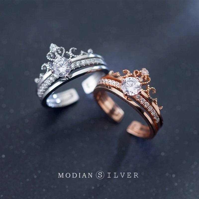 Modian Free Size Ring for Women Dazzling AAA Zircon Sterling Silver 925 Crown Ring Luxury Wedding Engagement Gift Fine Jewelry