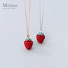 Modian Genuine 925 Sterling Silver 3D Strawberry Pendant Necklace for Women Crystal Chain Link Necklaces Fine Jewelry
