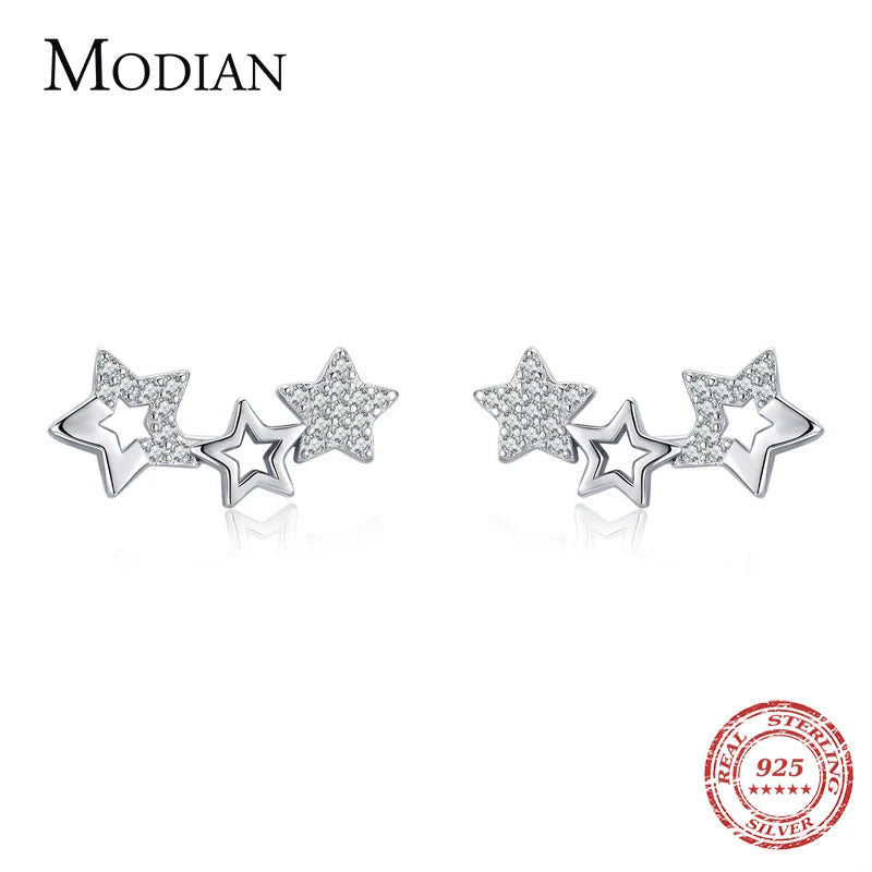 Modian Genuine 925 Sterling Silver Full Zircon Stars Stud Earrings for Women Girl Charm silver Jewelry 2020 Brincos Earring